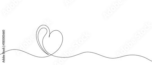 Obraz na płótnie Continuous line drawing of heart and words. Vector illustration. One single line drawing of love concept cute heart shaped for greeting card. Romantic symbol for wedding invitation, Valentine's Day. w salonie