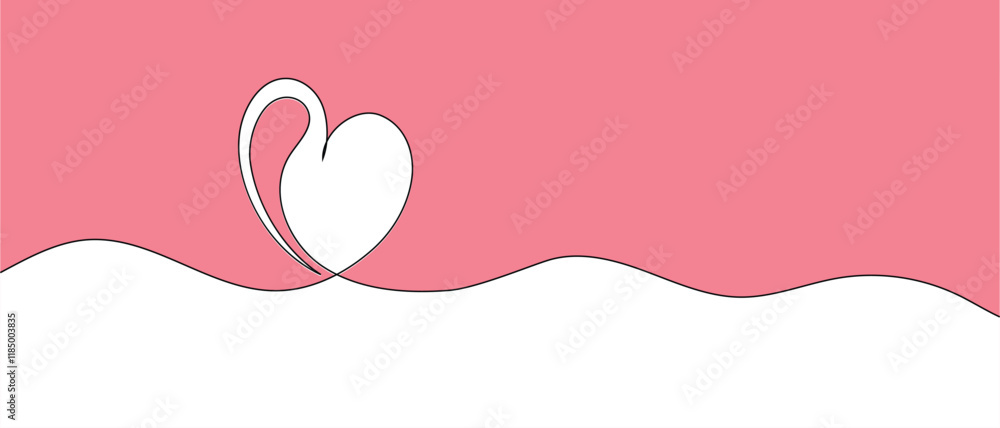 Continuous line drawing of heart and words. Vector illustration. One single line drawing of love concept cute heart shaped for greeting card. Romantic symbol for wedding invitation, Valentine's Day.