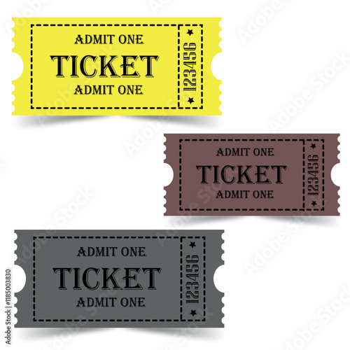 A set of colored tickets . Retro ticket design template. Tickets for cinema, movie, circus, carnival, film, festival, etc. 