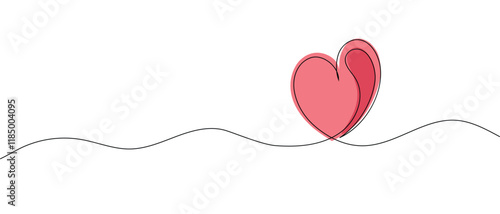 Obraz na płótnie Continuous line drawing of heart and words. Vector illustration. One single line drawing of love concept cute heart shaped for greeting card. Romantic symbol for wedding invitation, Valentine's Day. w salonie