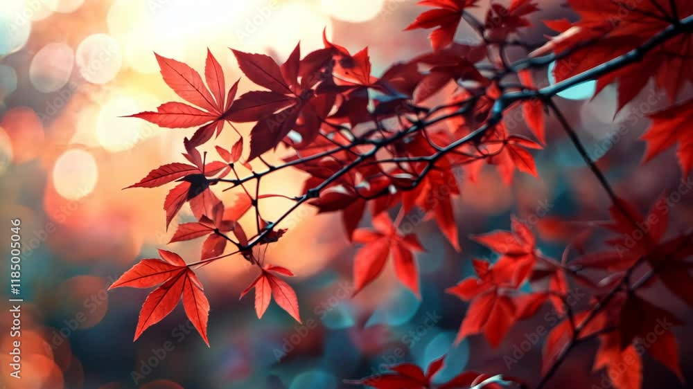 beautiful red maple branch sway in wind blow with bokeh light, beautiful autumn nature background beautiful red maple branch sway in wind blow with bokeh light, beautiful autumn nature background