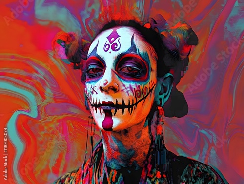 Vibrant Calavera Catrina Portrait:  Psychedelic Day of the Dead Art photo