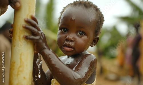 Young Child Quenching Thirst with Clean Water from a Tap, a Moment of Innocence and Vitality