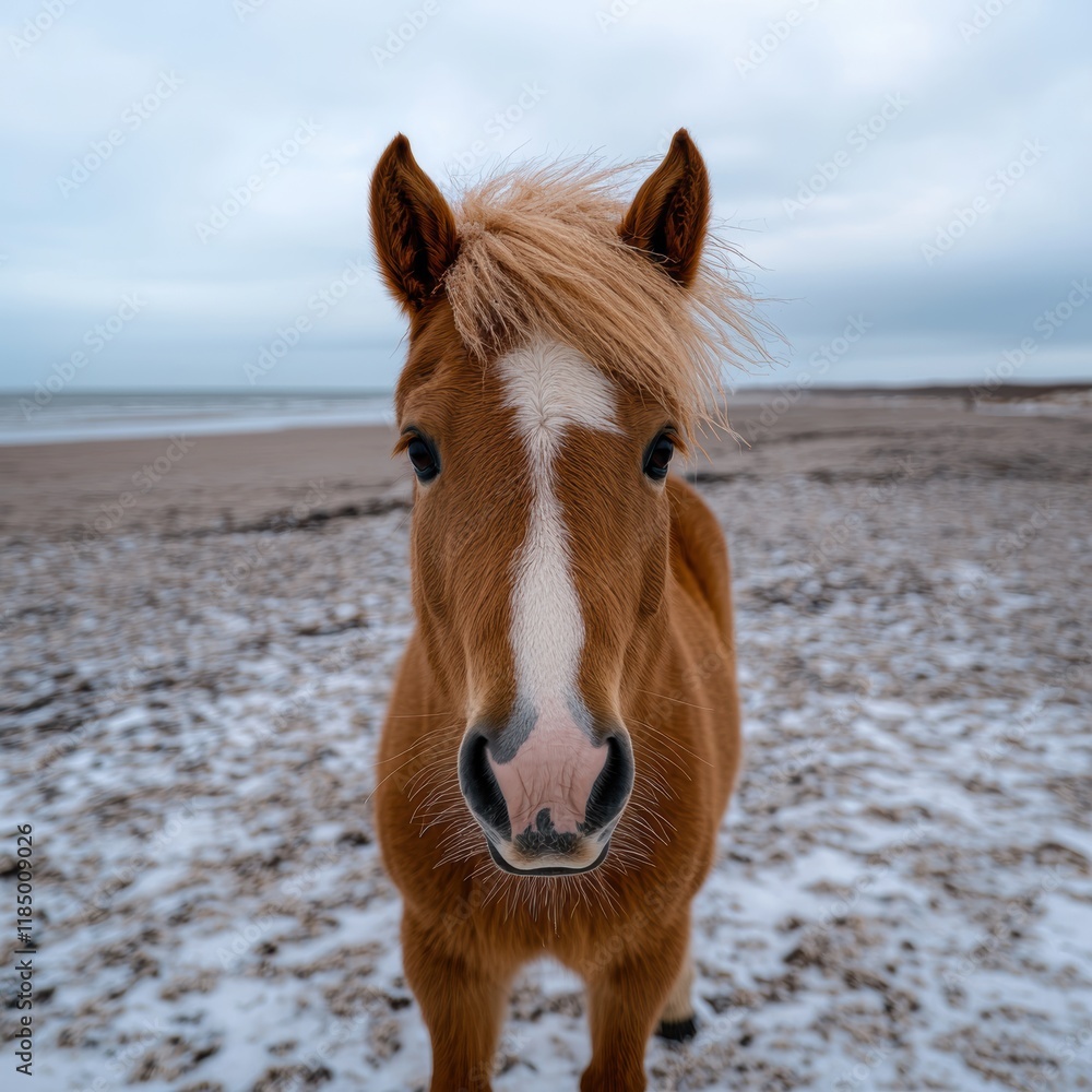 Icelandic horse on a snowy beach Icelandic horse on a snowy beach