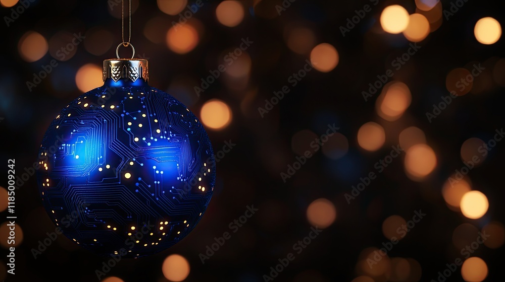 A beautiful Christmas greeting card created with digital technology, showcasing a Christmas ball and a poster template in a tech-savvy style with blue accents A beautiful Christmas greeting card created with digital technology, showcasing a Christmas ball and a poster template in a tech-savvy style with blue accents