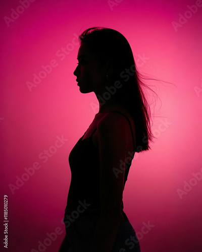 silhouette of a woman, red background 