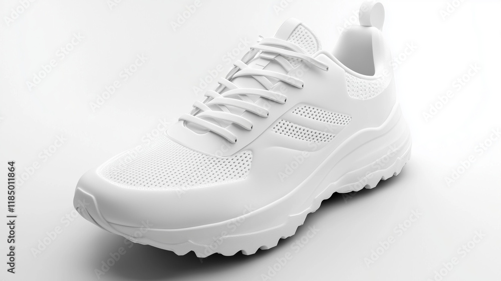 A computer-generated image of a white lace-up sneaker, highlighting its clean lines and textured sole. A computer-generated image of a white lace-up sneaker, highlighting its clean lines and textured sole.