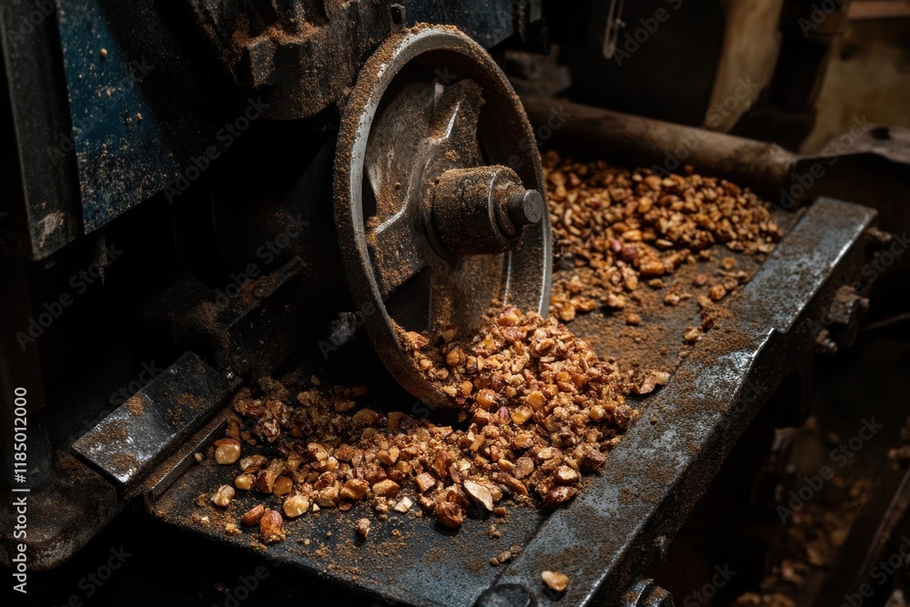 Nut grinding machine processes roasted nuts into fine paste for oil extraction and culinary use Nut grinding machine processes roasted nuts into fine paste for oil extraction and culinary use