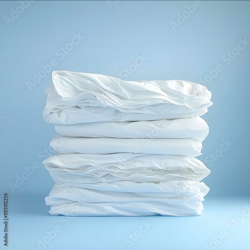 front view big pile of white dirty sheets bigger no perspective horizon line studio photo fresh blue colored backgrounds 250 photo