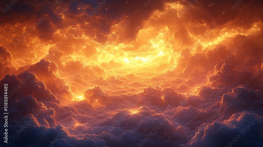 A bright orange sky with clouds and stars A bright orange sky with clouds and stars