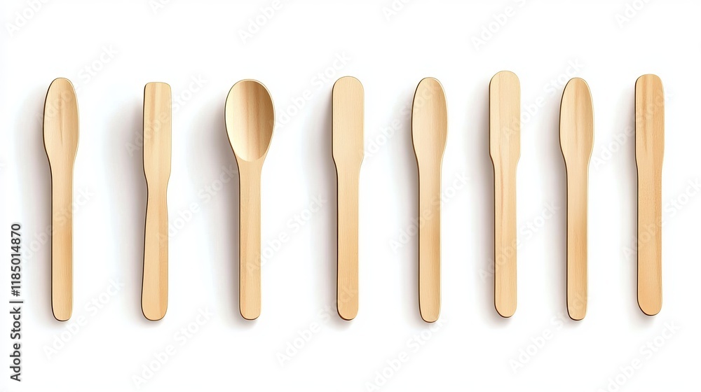Popsicle sticks, wooden elements for holding ice cream, tongue depressor for throat medical examination different shapes and sizes isolated on white background, Realistic 3d vector Illustration, set Popsicle sticks, wooden elements for holding ice cream, tongue depressor for throat medical examination different shapes and sizes isolated on white background, Realistic 3d vector Illustration, set
