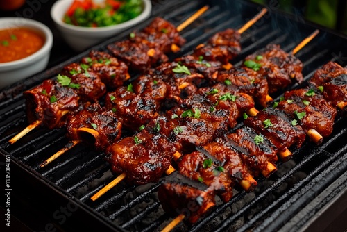 Wallpaper Mural Grilled skewers delight with savory spices and vibrant toppings at a summer barbecue feast Torontodigital.ca