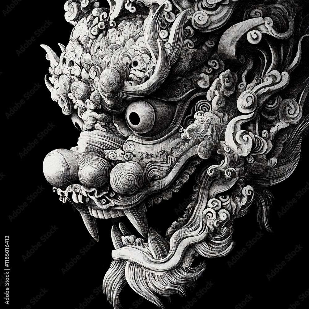 custom made wallpaper toronto digitalKomainu Mask black and white illustration