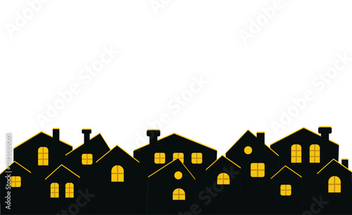 a night city with a yellow window. at home in the city . white. Vector illustration, isolated background.