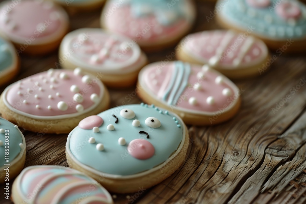 Pastel easter cookies on wooden table Pastel easter cookies on wooden table