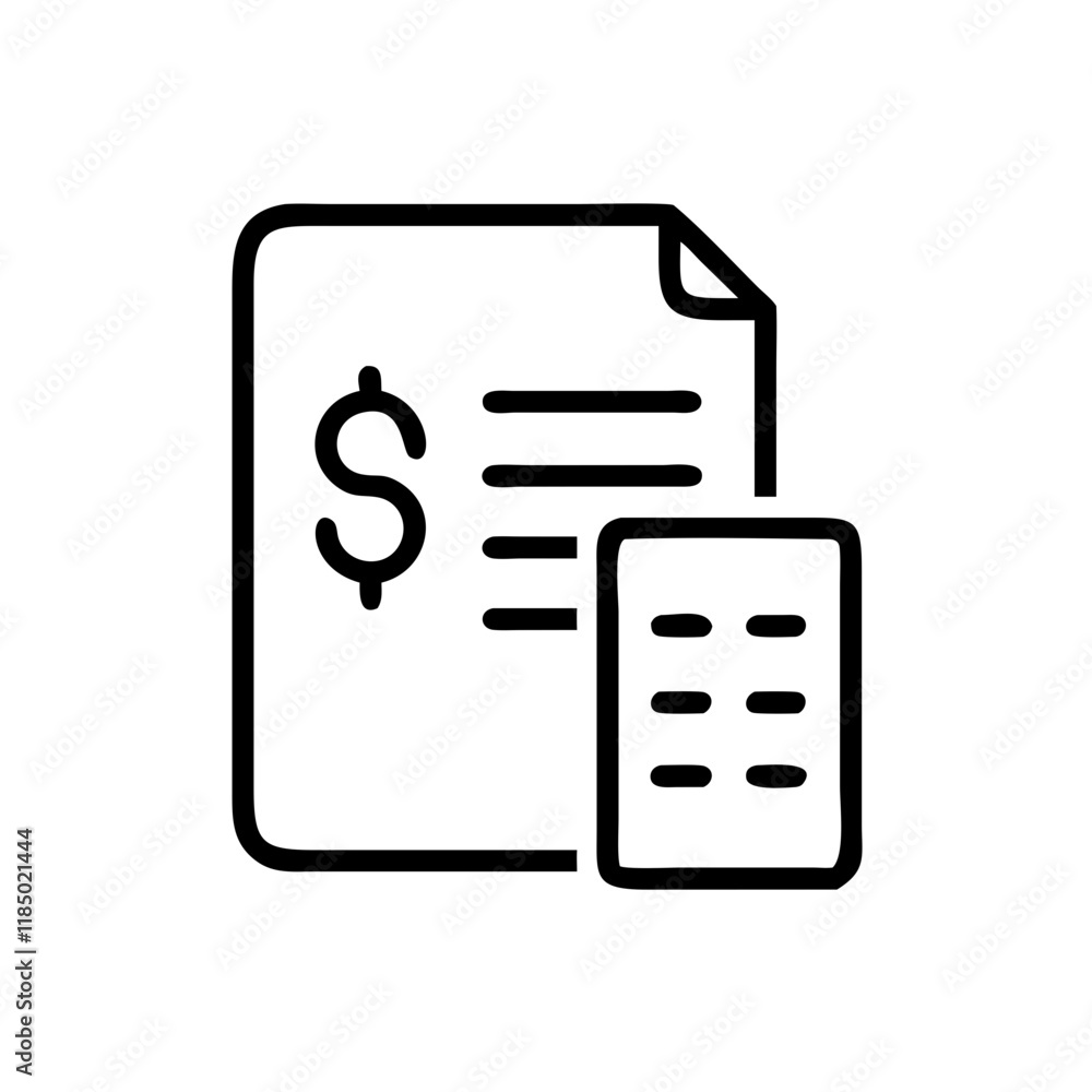 Simple icon of an accounting ledger and receipt, symbolizing financial records and management Simple icon of an accounting ledger and receipt, symbolizing financial records and management