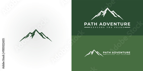abstract logo design features a series of stylized mountain peaks, evoking a sense of adventure and a connection to nature. This logo is particularly well-suited for businesses in the outdoor industry