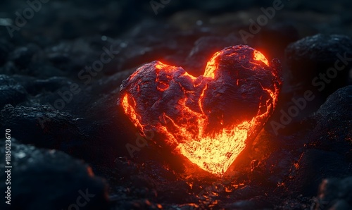 Wallpaper Mural Glowing lava heart shaped rock on dark volcanic rocks. Torontodigital.ca
