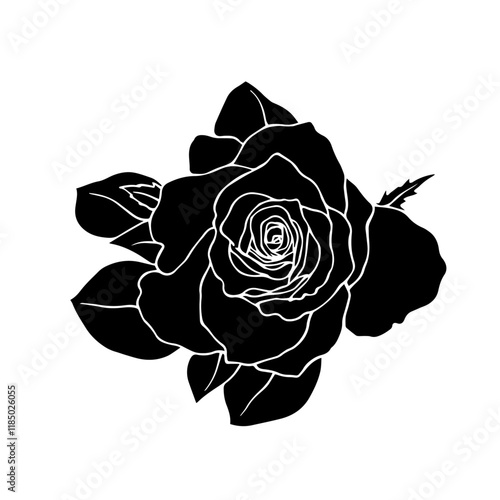 Botanical silhouette,rose flower stamp.Vector graphic.