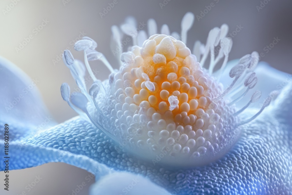 Fototapeta premium Close-up of a flower's reproductive organs, showcasing intricate details and pastel colors.