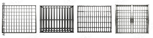 Metal prison bars isolated on transparent background, Set of