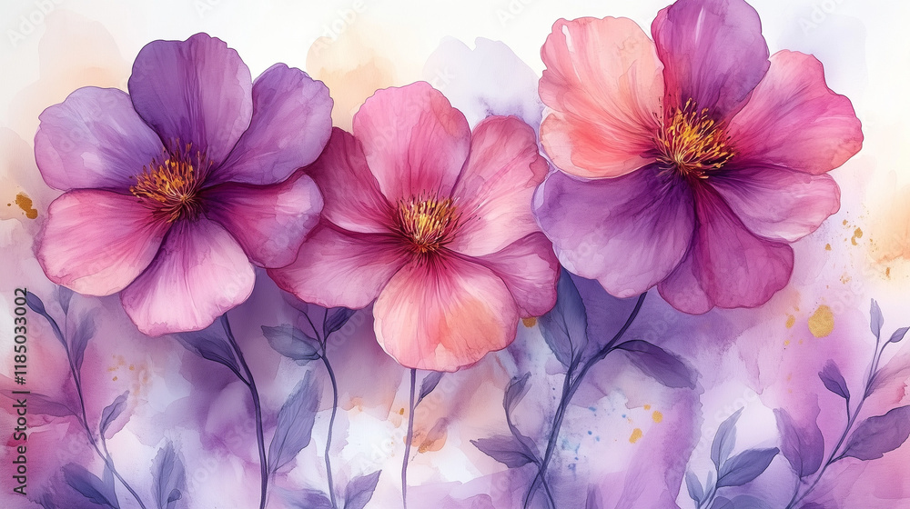 Elegant Watercolor Women’s Day Background in Soft Pink and Purple with Hand-Painted Florals and Golden Highlights Elegant Watercolor Women’s Day Background in Soft Pink and Purple with Hand-Painted Florals and Golden Highlights