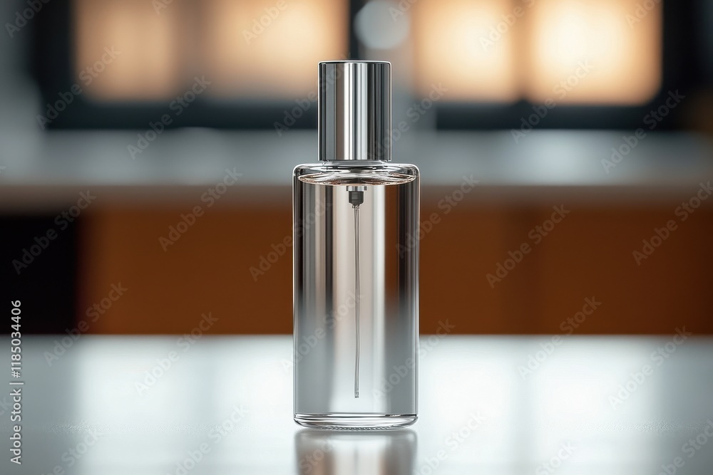 A sleek, modern perfume bottle with a minimalist design, placed elegantly on a reflective surface. A sleek, modern perfume bottle with a minimalist design, placed elegantly on a reflective surface.