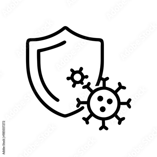 Immunity icon with shield and virus in black outline design