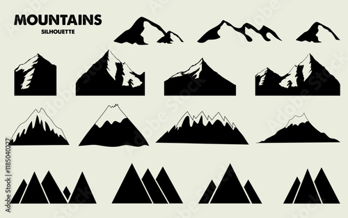 Mountain vector icon set black sign symbol icon pictogram graphic illustration nature hills mount silhouette