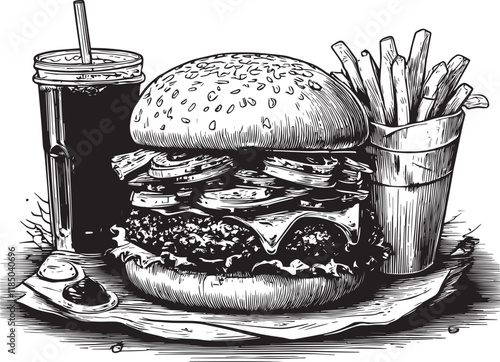 Hamburger french fries and soda vector illustration