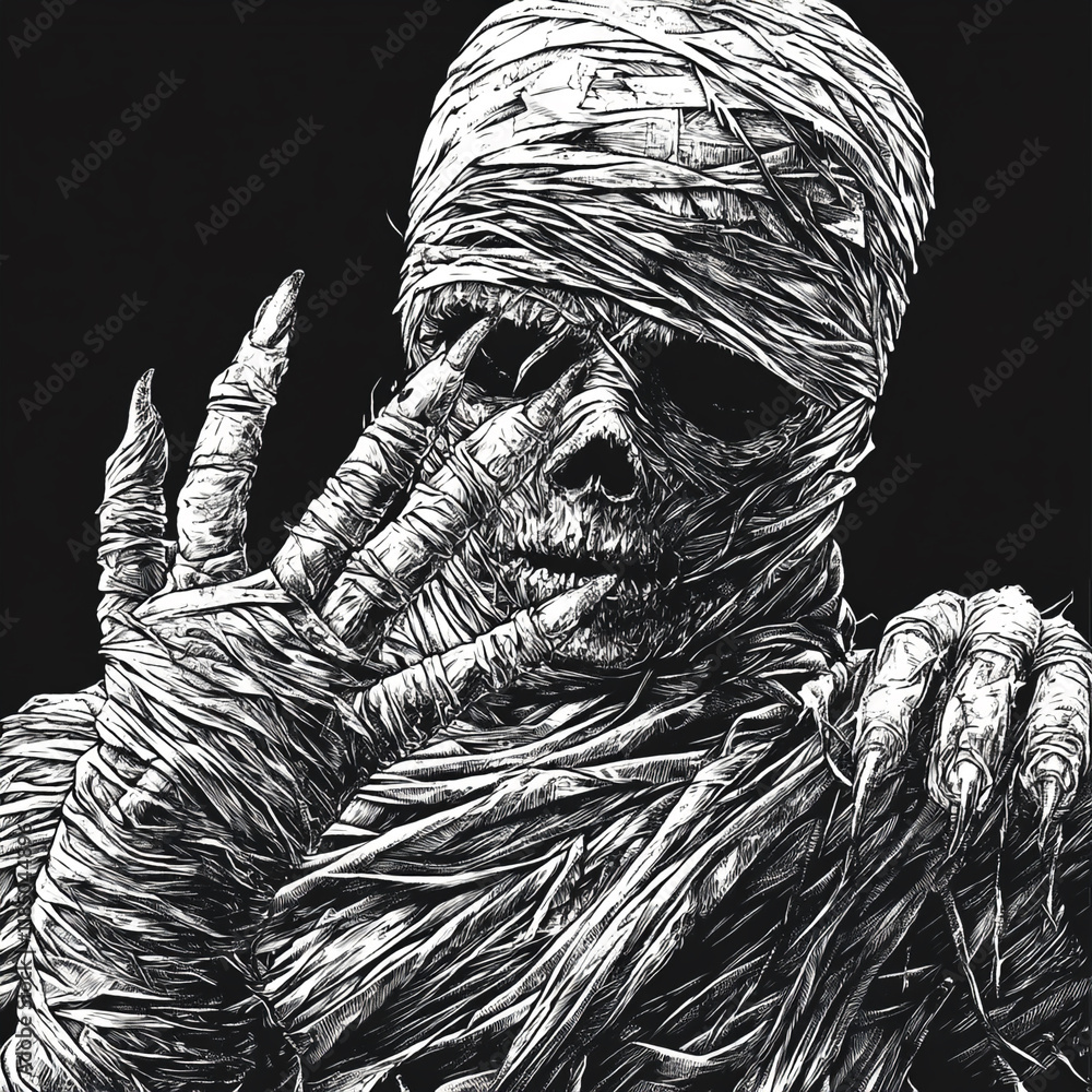 Fototapeta premium Mummy black and white illustration