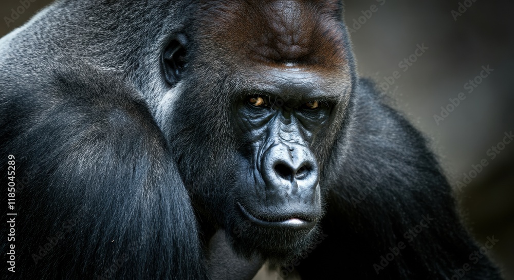 Majestic gorilla showcasing strength and intelligence in its gaze Majestic gorilla showcasing strength and intelligence in its gaze