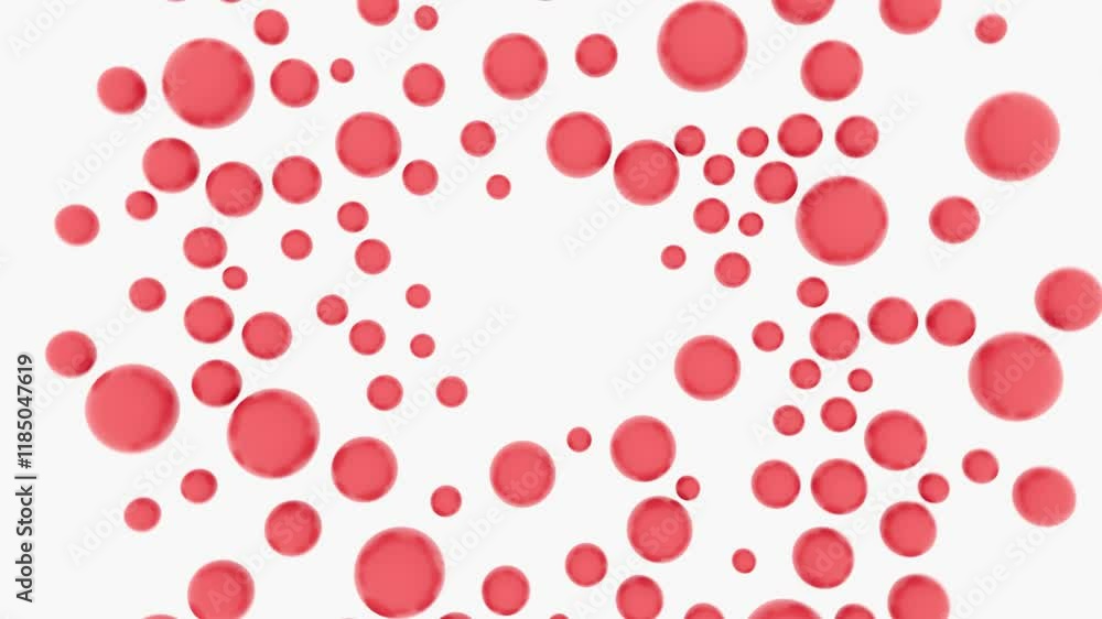 Red spheres spinning around in landscape view 