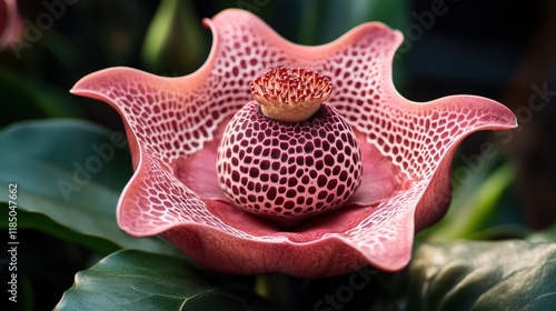 Exotic pink flower blooming in botanical garden, close-up photo