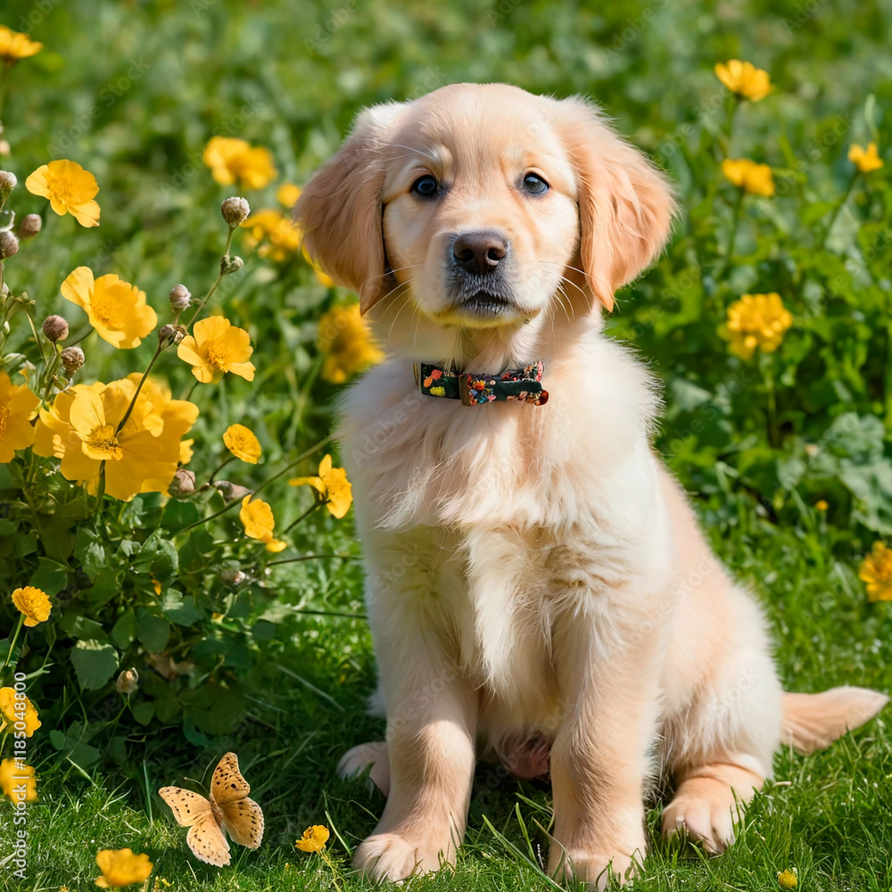 golden retriever puppy in the garden golden retriever puppy in the garden