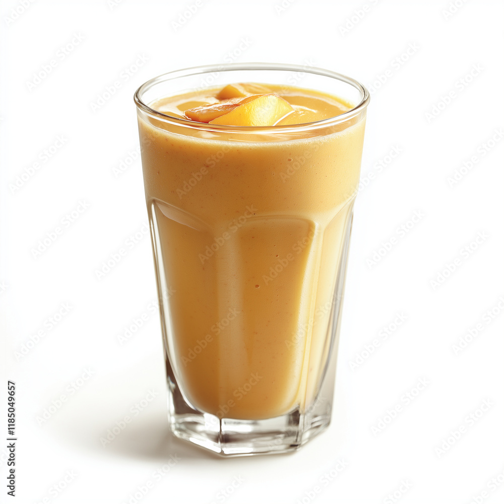 A refreshing peach smoothie made with ripe peaches, banana, and almond milk, offering a creamy and healthy tropical beverage A refreshing peach smoothie made with ripe peaches, banana, and almond milk, offering a creamy and healthy tropical beverage