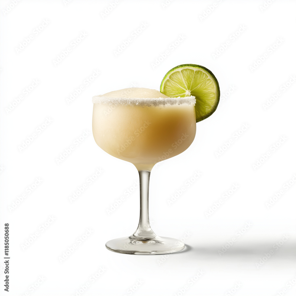 A frosty frozen margarita served in a classic margarita glass, garnished with a fresh lime wedge, offering a refreshing and tangy cocktail experience A frosty frozen margarita served in a classic margarita glass, garnished with a fresh lime wedge, offering a refreshing and tangy cocktail experience