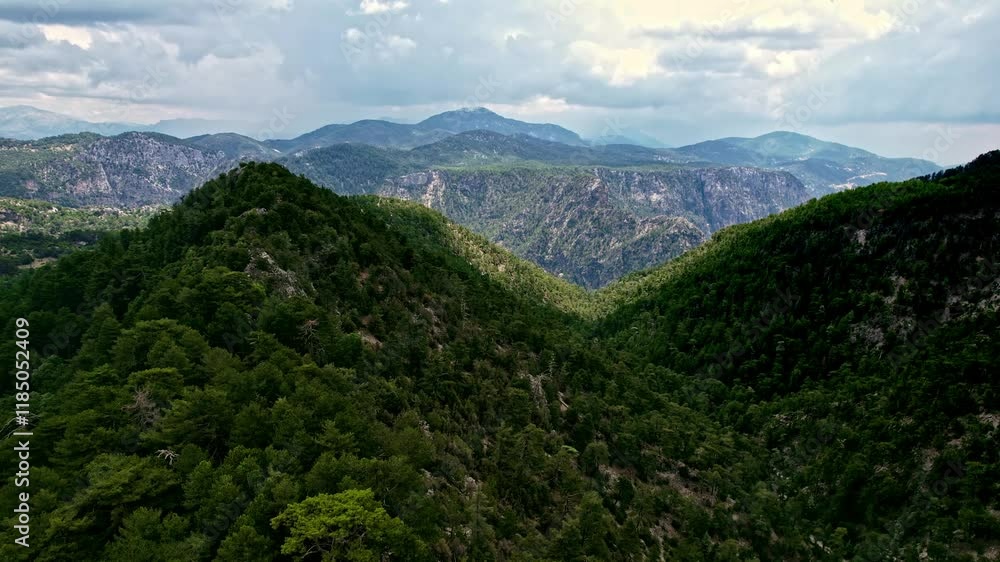 A stunning aerial view of Dark Stream Canyon(Karanlıkdere)in the Taurus Mountains.This rugged natural wonder,with dense vegetation, limestone rocks, and vibrant foliage,is a hidden paradise of nature A stunning aerial view of Dark Stream Canyon(Karanlıkdere)in the Taurus Mountains.This rugged natural wonder,with dense vegetation, limestone rocks, and vibrant foliage,is a hidden paradise of nature