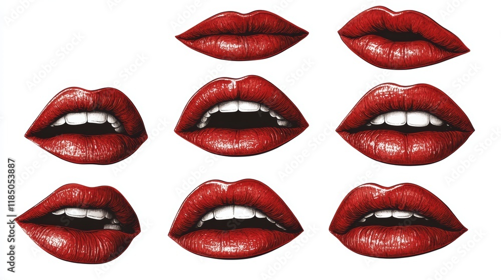 Obraz premium Illustrations of Lips: Beauty, Art, Fashion, and Graphic Design Concepts