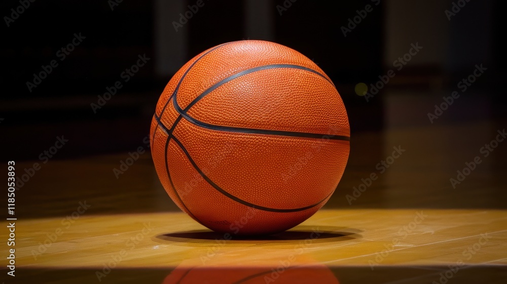 A close-up of a vibrant orange basketball resting on a polished wooden court, illuminated by soft lighting that highlights its textured surface. A close-up of a vibrant orange basketball resting on a polished wooden court, illuminated by soft lighting that highlights its textured surface.