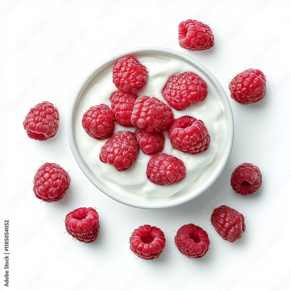 Bright and juicy raspberries paired with rich and creamy Greek yogurt, creating a vibrant and tangy treat, perfect for a light and wholesome snack Bright and juicy raspberries paired with rich and creamy Greek yogurt, creating a vibrant and tangy treat, perfect for a light and wholesome snack