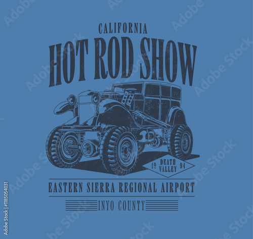 HAND DRAWN HOT ROD CAR SHOW AUTOMOBILE DRIVE CLASSIC VINTAGE TSHIRT TEE PRINT FOR APPAREL MERCHANDISE