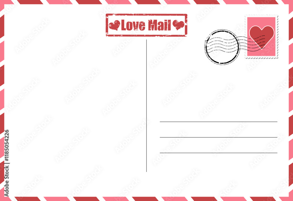 Fototapeta premium Love Mail, Valentine's Day Post Card, Cute Valentine's Day Card