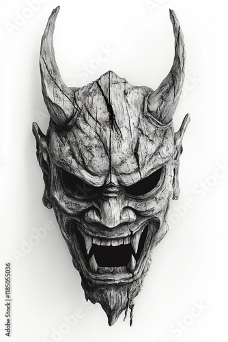 Oni Mask black and white illustration photo