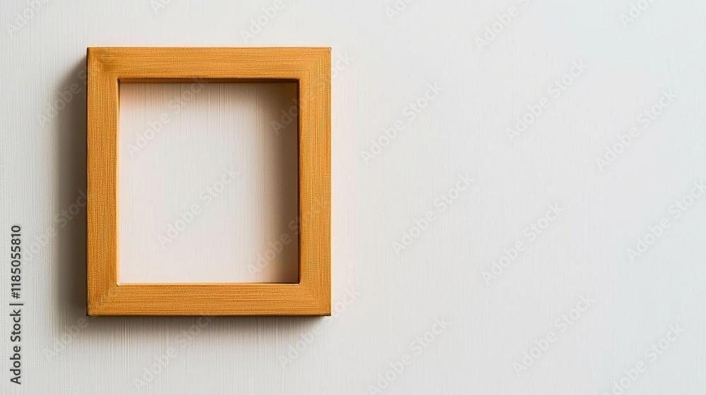 A simple wooden picture frame sits against a plain wall, ready to display artwork or a photo. A simple wooden picture frame sits against a plain wall, ready to display artwork or a photo.