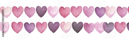 Isolated watercolor red hearts create a seamless pattern against a white backdrop