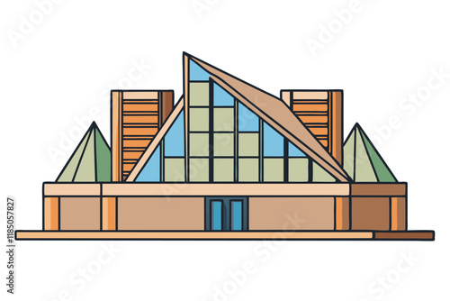 Detailed laser cut cardboard building model with intricate triangular and angular shapes