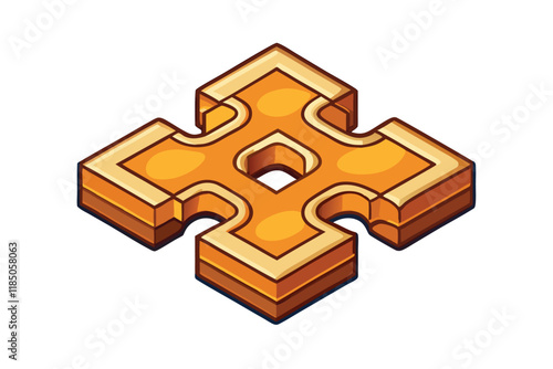 Stylized illustration of wooden puzzle piece designed for laser cutting and interlocking assembly