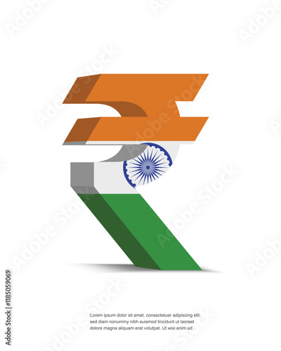 Vector illustration of 3d Indian rupee symbol with flag embedded.