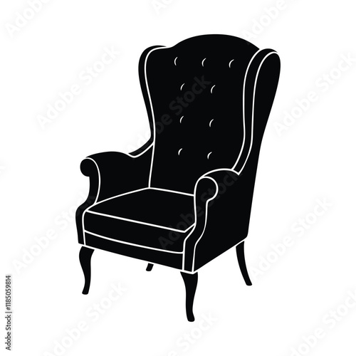 Elegant High-Back Armchair Silhouette Classic Furniture Illustration with Curved Armrests and Vintage Design - Perfect for Home Decor, Interior Design, Furniture Icons, and Classic Style Themes